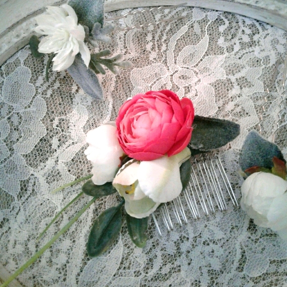 Wedding Hair Bridal Pink Hair Accents Wedding  FINAL SALE - Picture 3 of 11